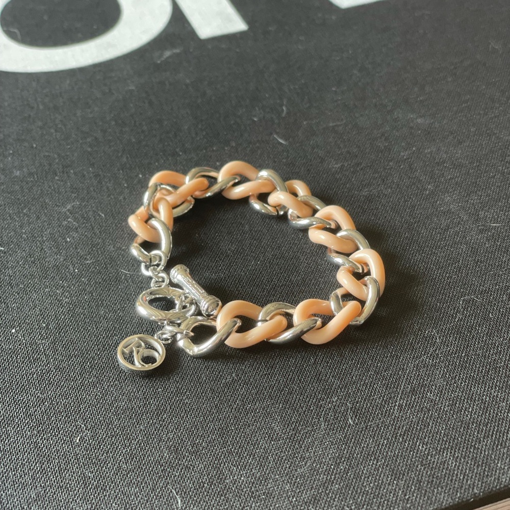 Rustic cuff pink chain bracelet